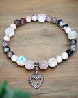 Rhinestone Heart Companion Charm Bracelet Rose Quartz