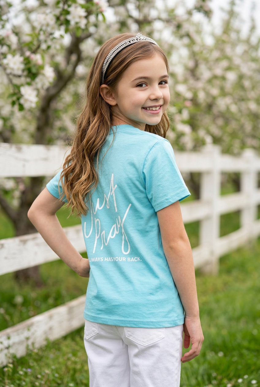 Youth Just Pray Tee in Sky Blue