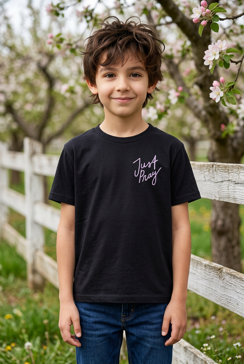 Youth Just Pray Tee in Black