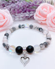 Dainty Heart Companion Charm Bracelet Lava Stone