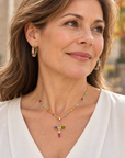Joyful Faith Gold Multicolor Cross Necklace & Hoop Earring Set
