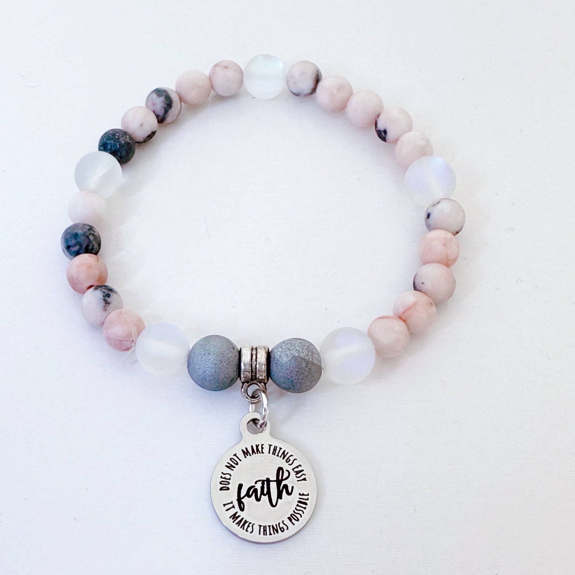 Faith Does Not Make Things Easy, It Makes Things Possible Companion Charm Bracelet Druzy