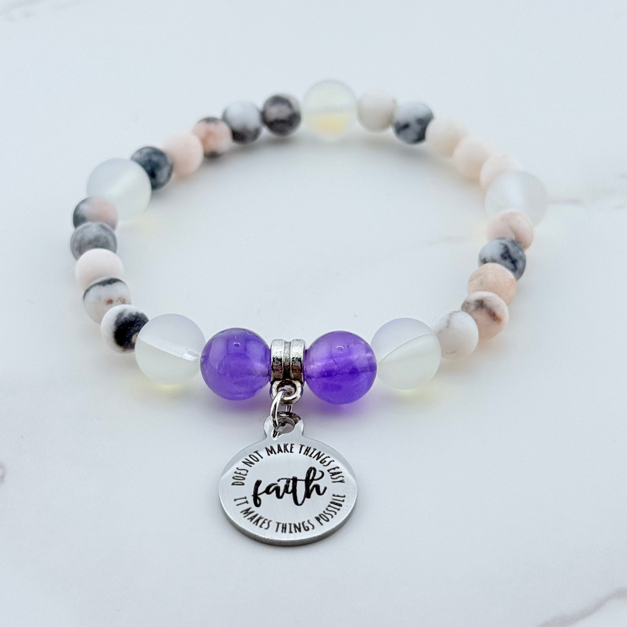 Faith Does Not Make Things Easy, It Makes Things Possible Classic Charm Bracelet Amethyst