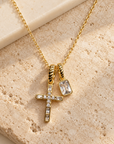 Clear Faith Gold Cross & Crystal Charm Necklace