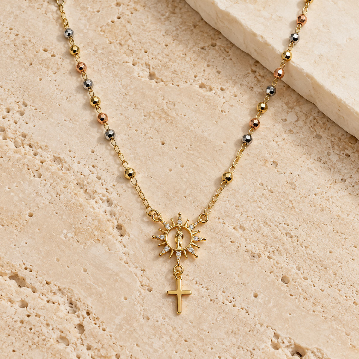 Guided by Grace Mixed Metal Medallion Cross Necklace