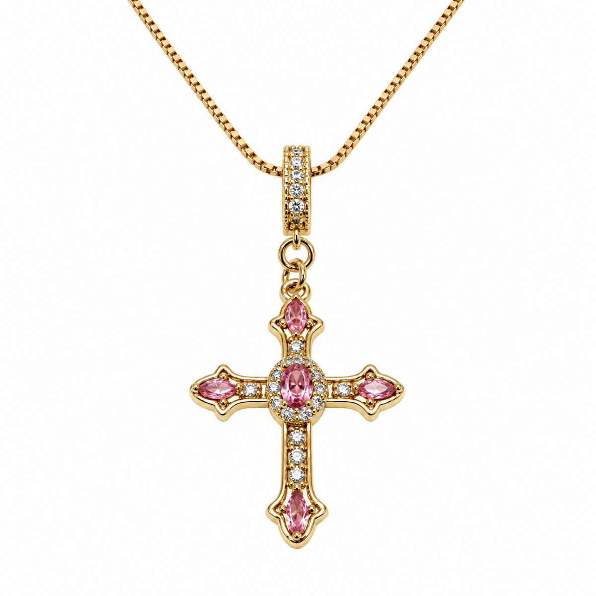 Grace in Bloom Pink &amp; Gold Cross Necklace