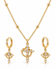 Crowned in Faith Gold Cross Necklace & Earring Set