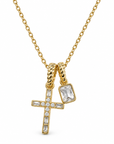 Clear Faith Gold Cross & Crystal Charm Necklace