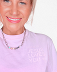 Good News Jesus Loves You Monochrome Pink Tee