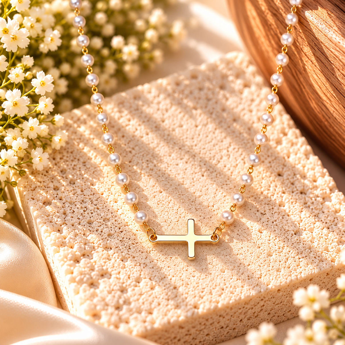 Grace in Every Detail Pearl Cross Necklace