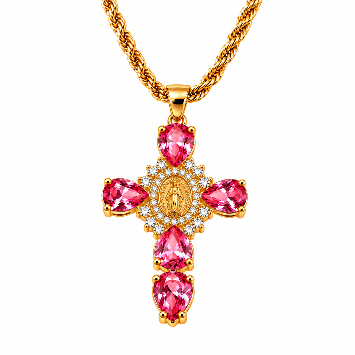 Grace in Bloom Pink Crystal Cross Necklace