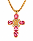 Grace in Bloom Pink Crystal Cross Necklace