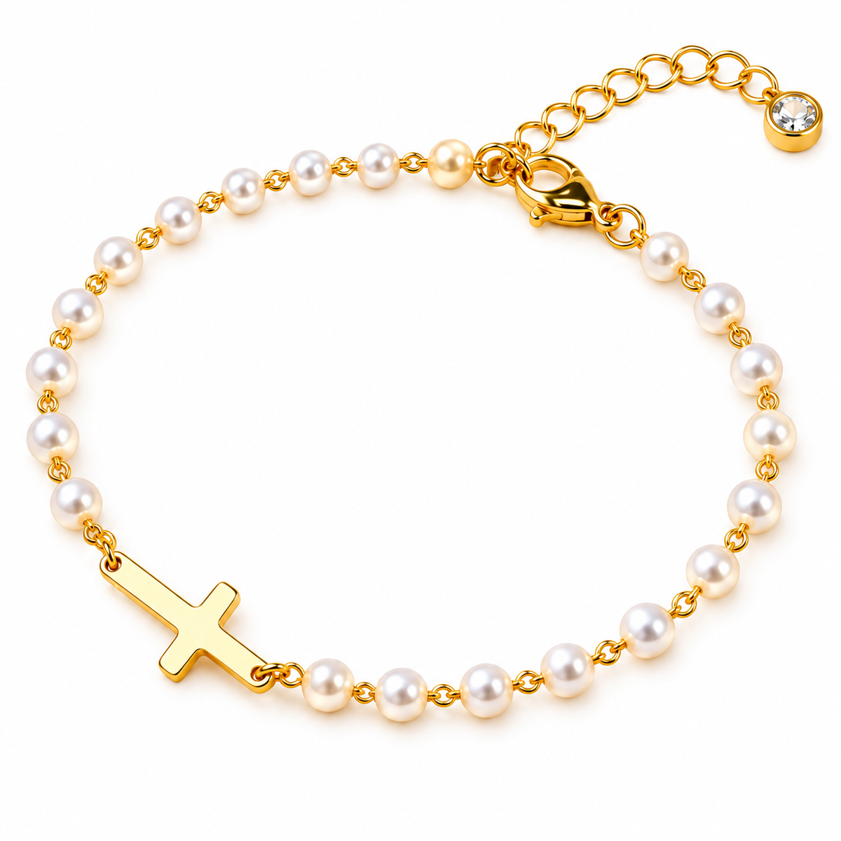 Grace in Every Detail Pearl Cross Bracelet
