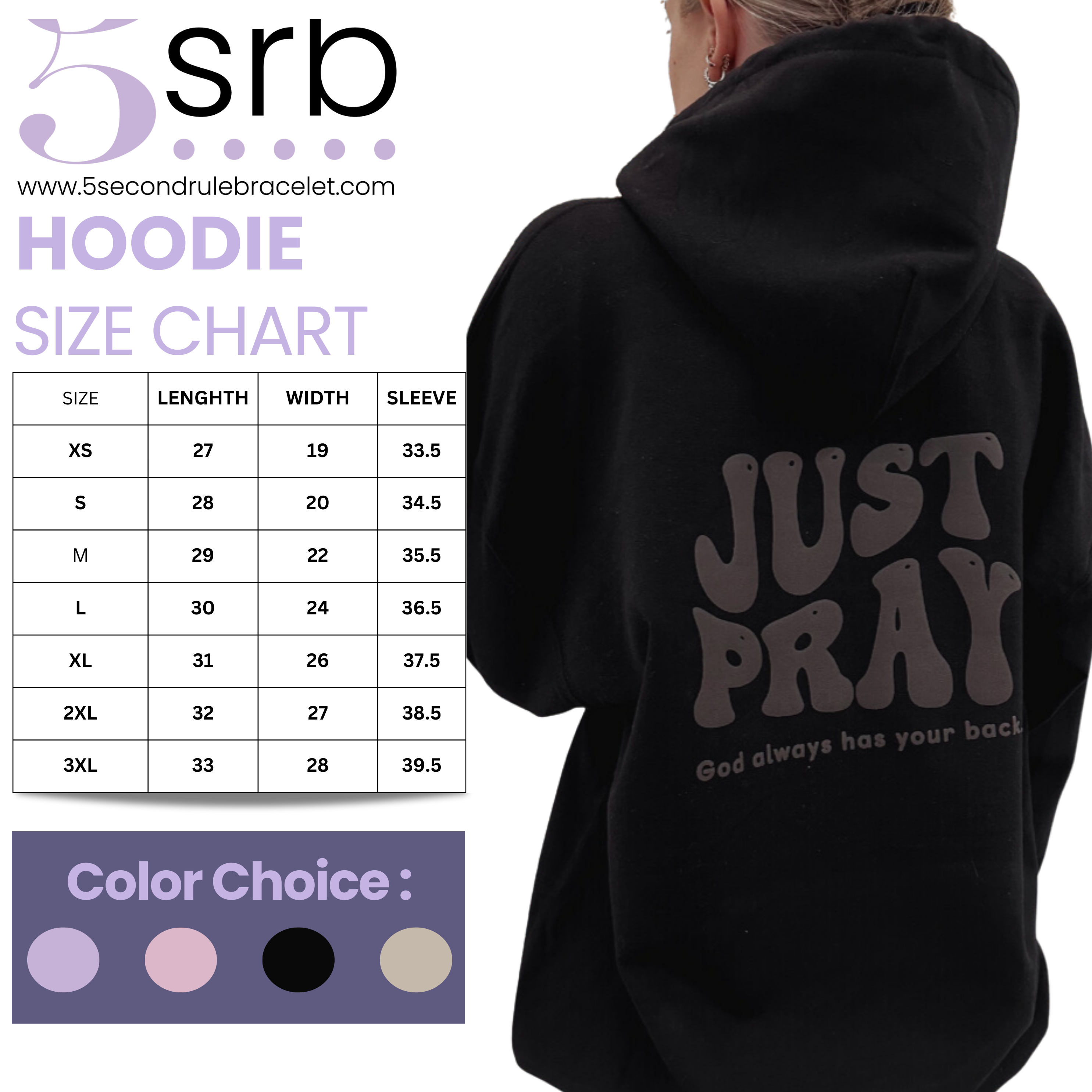 Just Pray Black Monochrome Hoodie