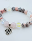 Heart Hollow Cross Classic Charm Bracelet Rose Quartz