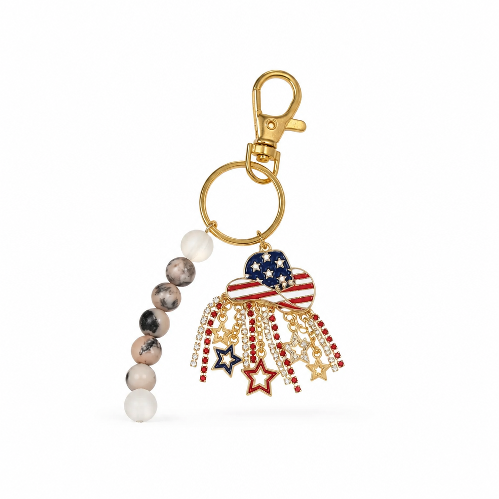 Stars, Stripes &amp; Sparkle Purse Charm | Faith-Based Stress Relief Keychain Gift for Women