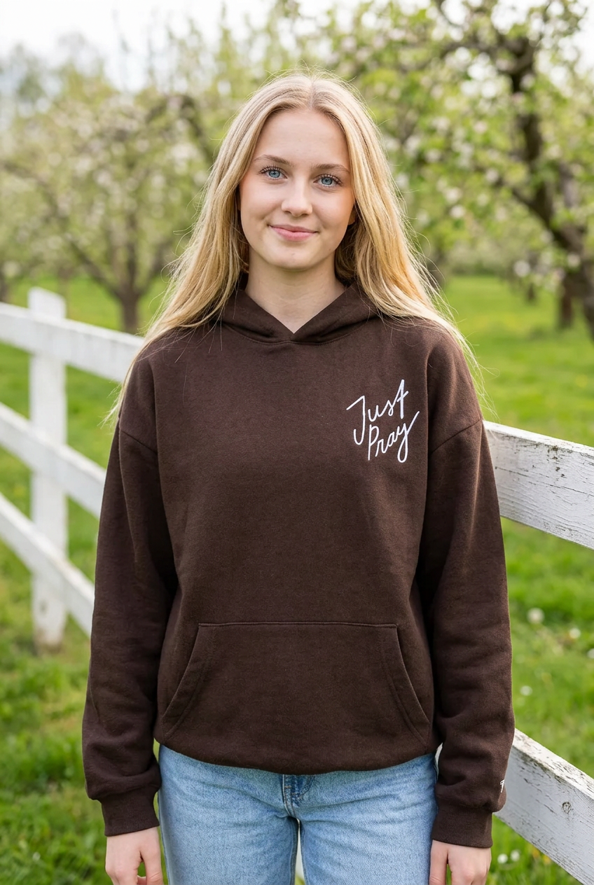 Just Pray Brown Youth Hoodie | Christian Youth Hoodie