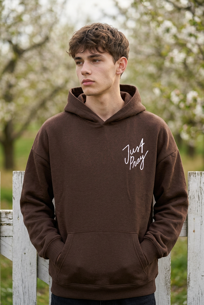 Just Pray Brown Youth Hoodie | Christian Youth Hoodie