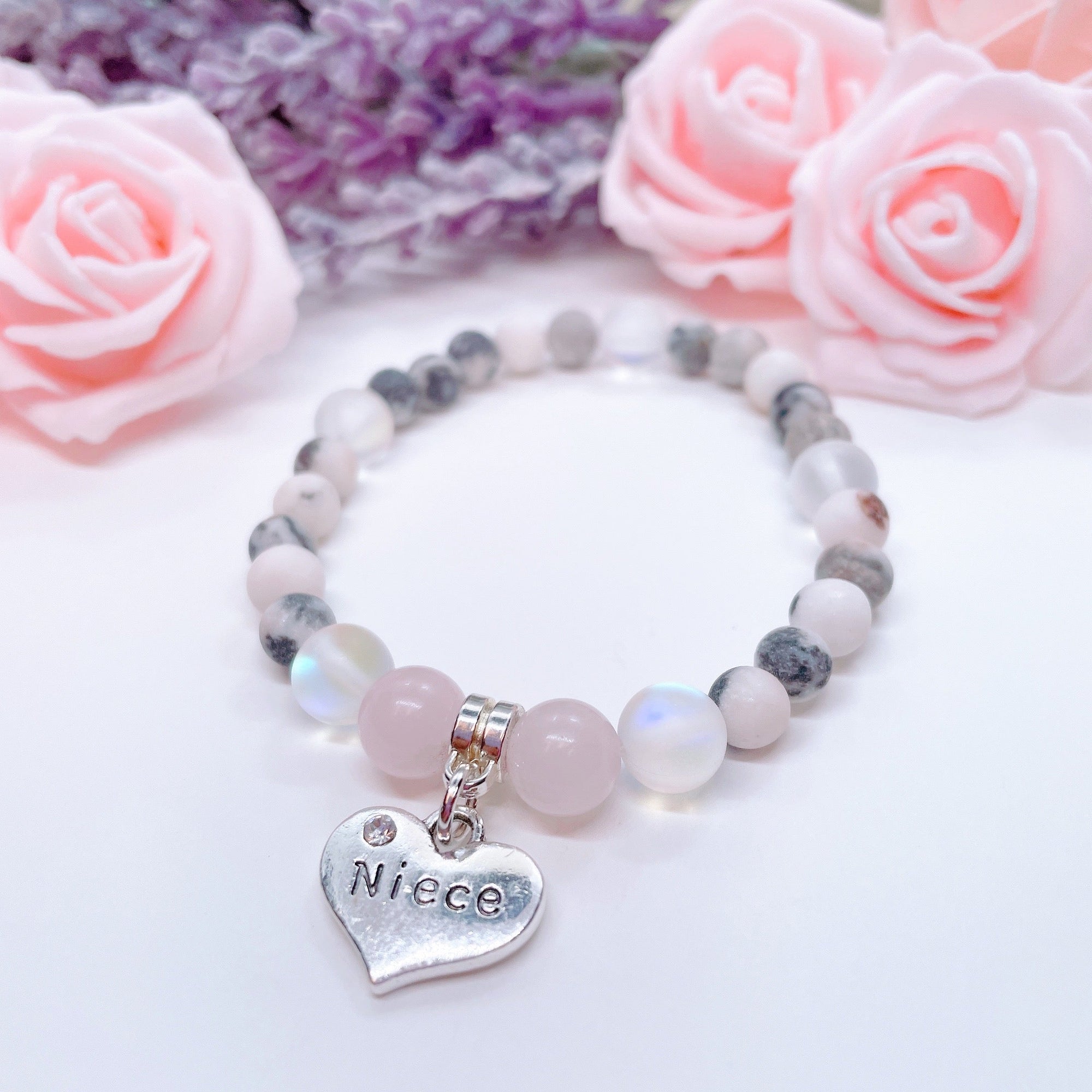 Niece Heart Companion Charm Bracelet Rose Quartz