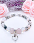 Dainty Heart Companion Charm Bracelet Rose Quartz