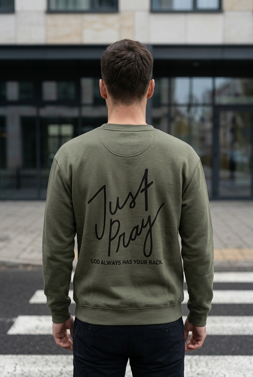 Just Pray Army Green Crewneck | Christian Sweatshirt