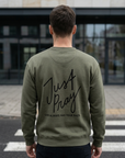 Just Pray Army Green Crewneck | Christian Sweatshirt