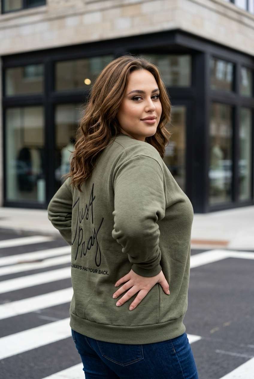 Just Pray Army Green Crewneck | Christian Sweatshirt
