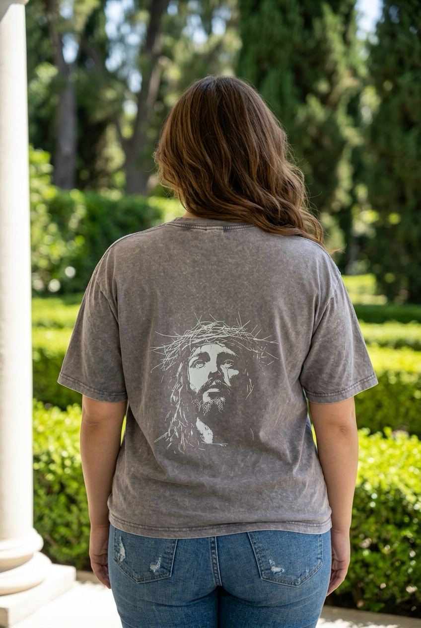 Crown of Jesus Vintage Wash Christian T-Shirt – Oversized Heavyweight Faith Tee
