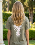Floral Cross Vintage Wash Christian T-Shirt – Olive