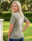 Floral Cross Vintage Wash Christian T-Shirt – Olive