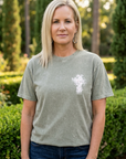 Floral Cross Vintage Wash Christian T-Shirt – Olive