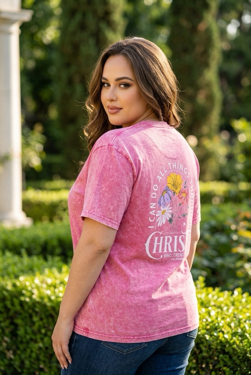 I Can Do All Things Vintage Wash Christian T-Shirt – Hot Pink