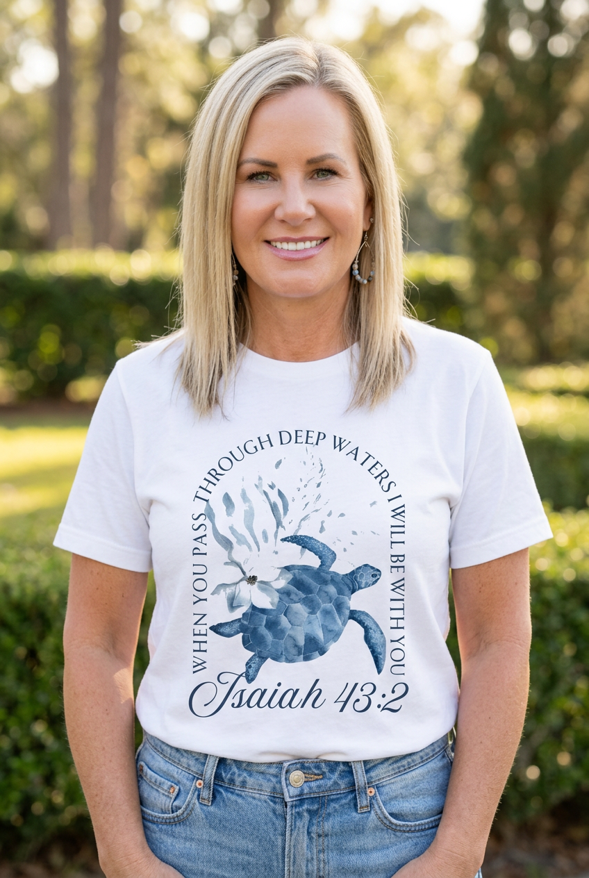 Through Deep Waters Christian T-Shirt in White