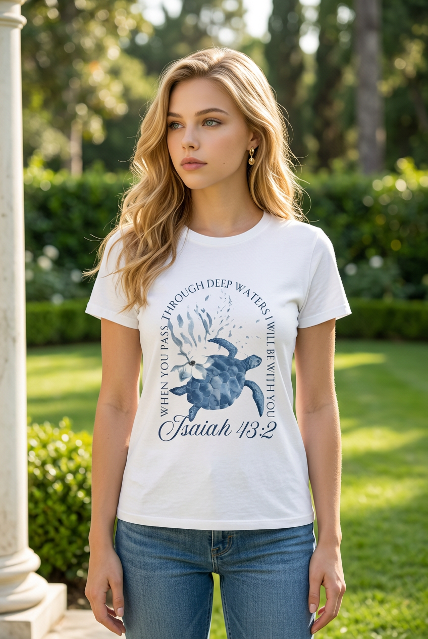 Through Deep Waters Christian T-Shirt in White