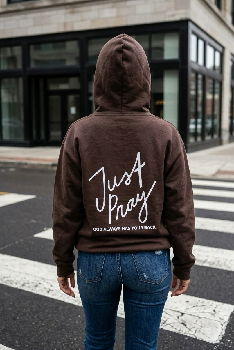 Just Pray Brown Hoodie | Christian Hoodie Faith-Based Apparel