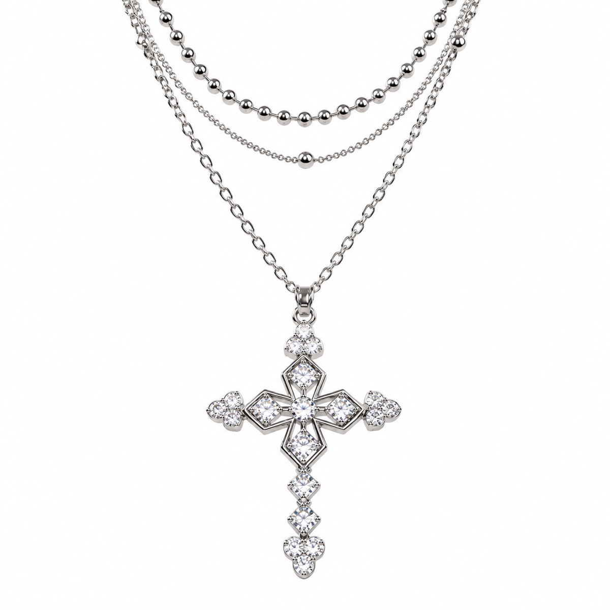 Layers of Faith Silver Triple-Layer Cross Necklace