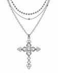 Layers of Faith Silver Triple-Layer Cross Necklace