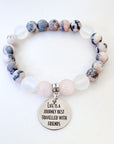 Life is a Journey Best Traveled with Friends Classic Charm Bracelet Rose Quartz