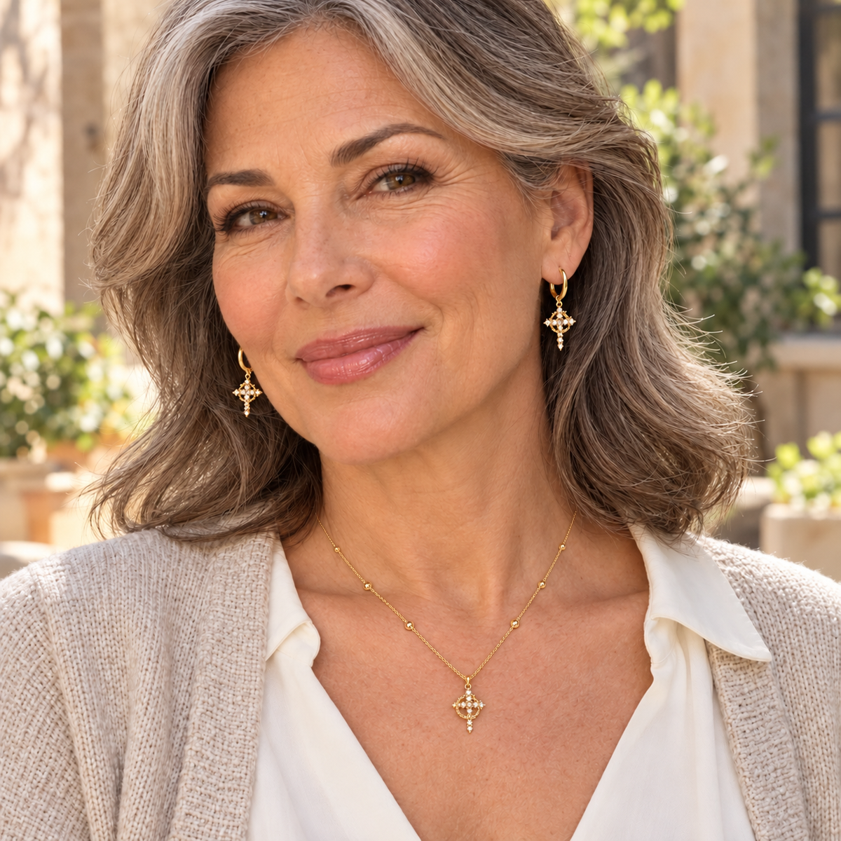 Crowned in Faith Gold Cross Necklace &amp; Earring Set