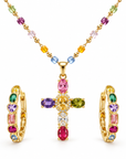 Joyful Faith Gold Multicolor Cross Necklace & Hoop Earring Set