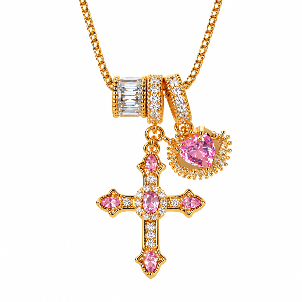 Loved by Grace Pink Triple Charm Necklace
