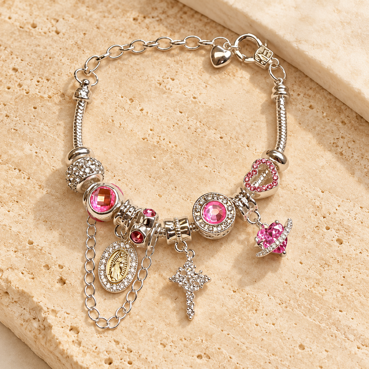 Wrapped in Grace Pink Faith Charm Bracelet