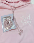 Blessed & Blinged Pink Pearl Rhinestone Hoodie Cord