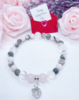 Floating Crystal Heart Companion Charm Bracelet Rose Quartz