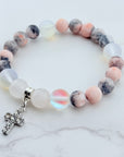 Rhinestone Cross Classic Charm Bracelet Rose Quartz
