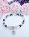 Floating Crystal Heart Companion Charm Bracelet Rose Quartz