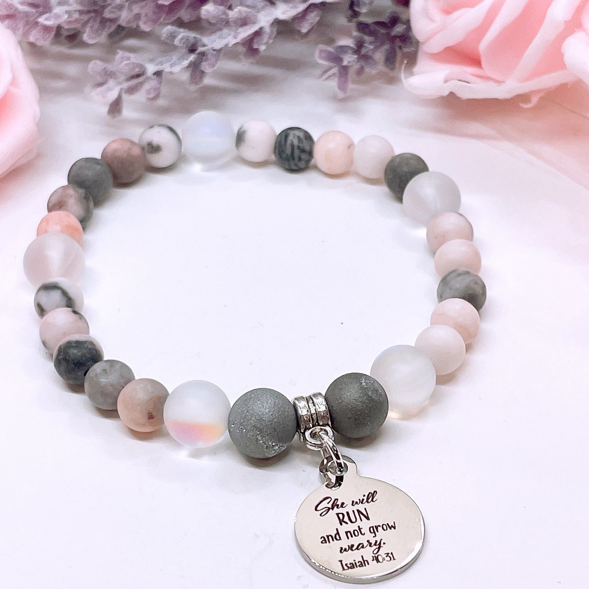 She Will Run and Not Grow Weary Companion Charm Bracelet Druzy