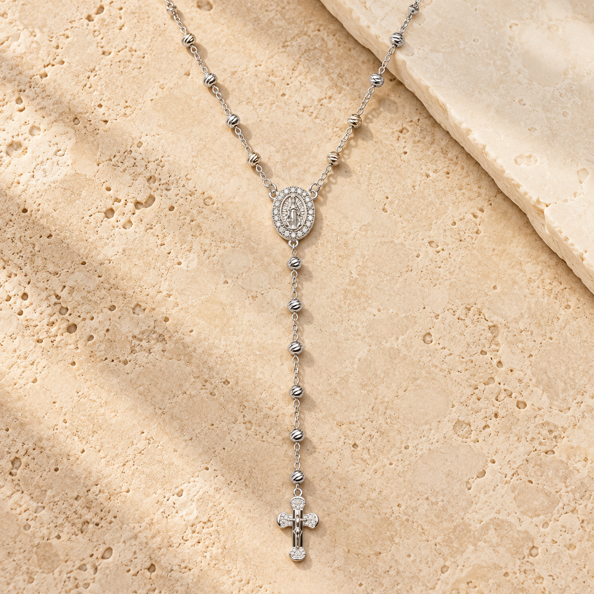 Sacred Grace Silver Rosary Style Necklace