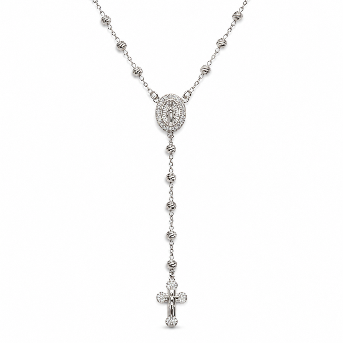 Sacred Grace Silver Rosary Style Necklace