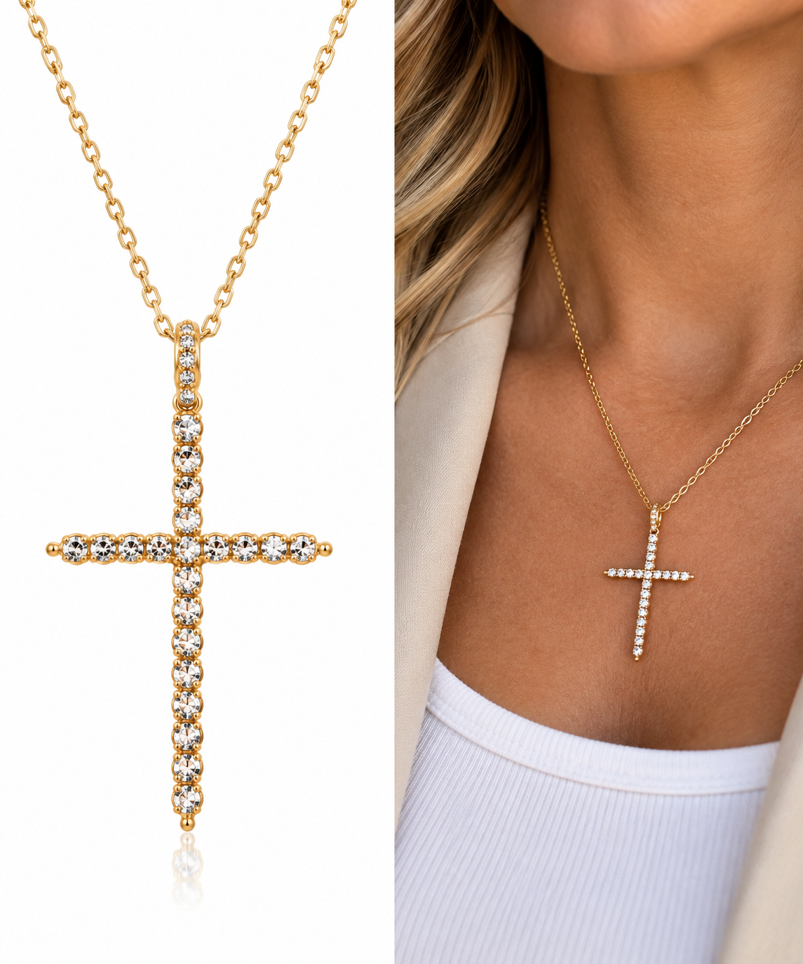 Simply Blessed Gold Rhinestone Cross Necklace